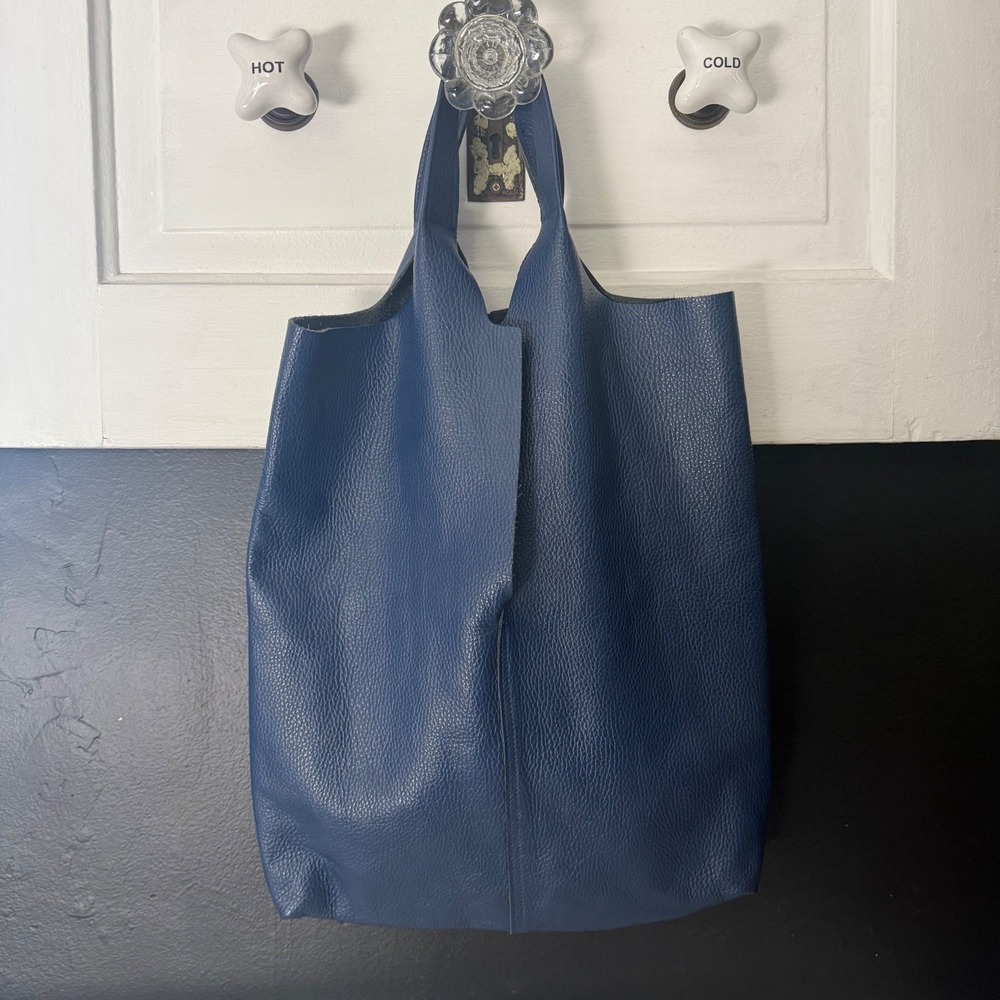 Italian Leather Large Slouchy Tote Bag Shopper Pouch w/ Internal Leather Wallet